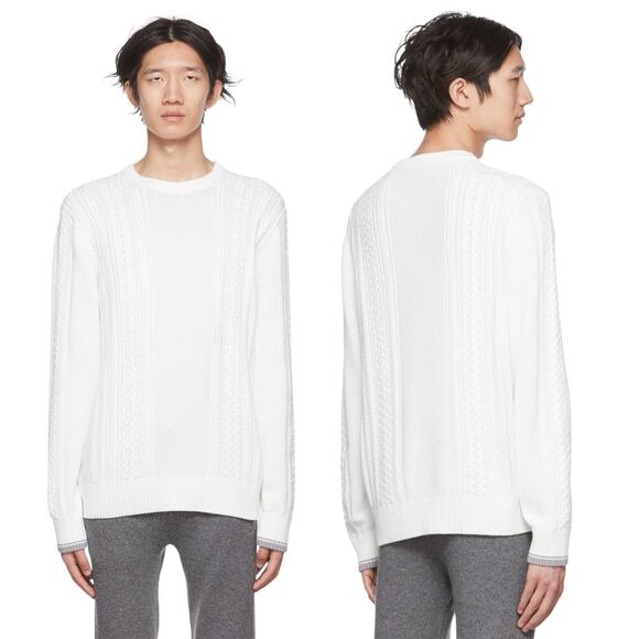 Vince Men's Off White Cable Knit Crewneck Cotton Sweater Size XL - Picture 1 of 10